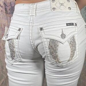 Miss Me Rhinestone Angel Wings, Denim Boot Cut White Denim Jeans. Size 29